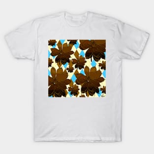 Magnolia Flowers Brown and Blue T-Shirt